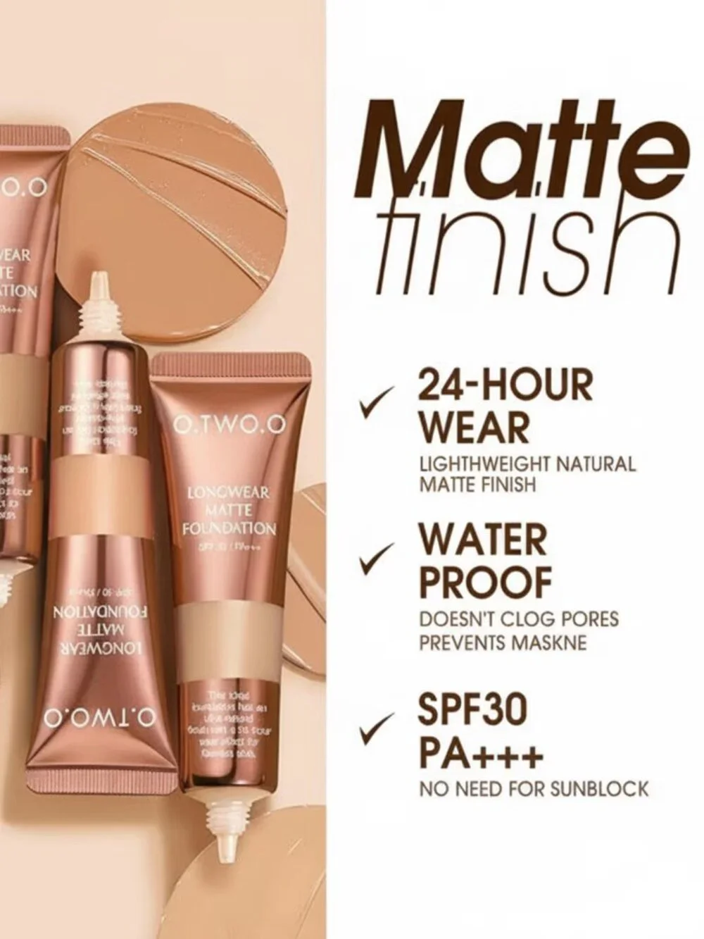 O.TWO.O Ultra Longwear Matte Liquid Foundation, Full Coverage, Oil Control, 30ml